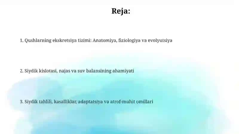 Qushlarning ekskretsiya tizimi 2