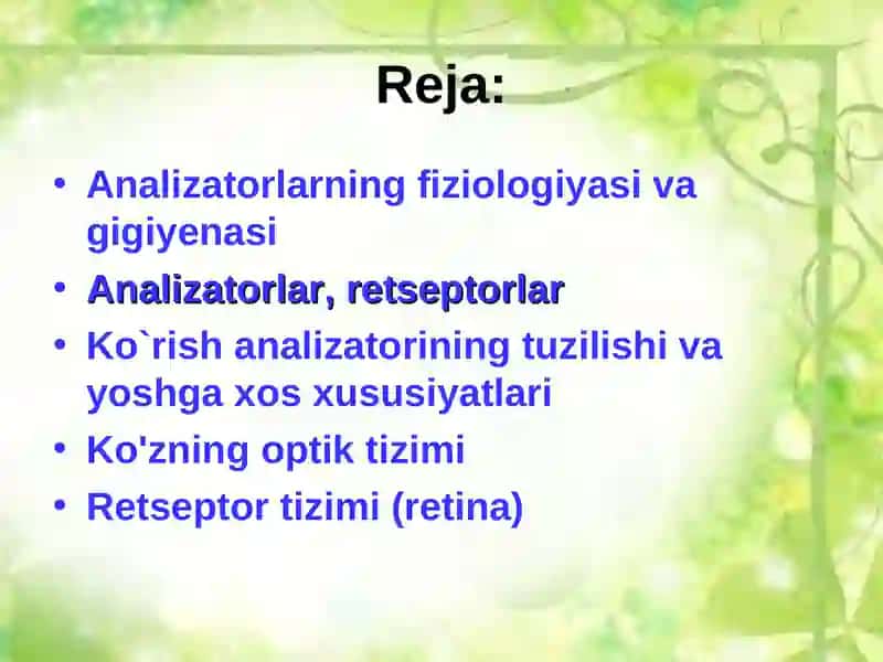 KO'RUV ANALIZATORI. KO'ZNING OPTIK VA RETSEPTOR TIZIMI 2