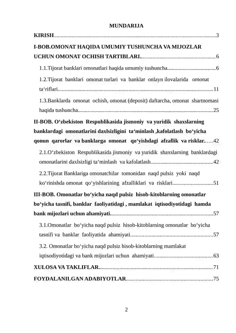 Omonatlar bo‘yicha naqd pulsiz hisob-kitoblar, ularning turlari, ahamiyati 2