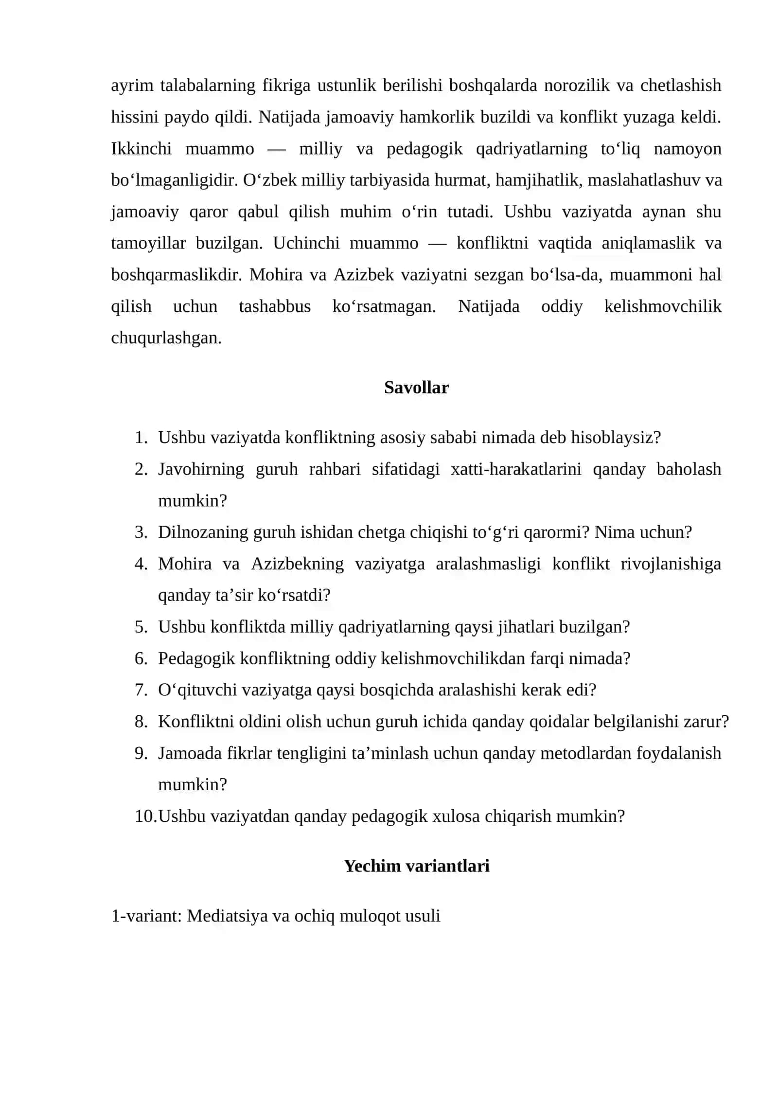 Konfliktologiya sohasining nazariy asoslari, uning milliy xususiyatlari va pedagogik o‘ziga xosliklari 2