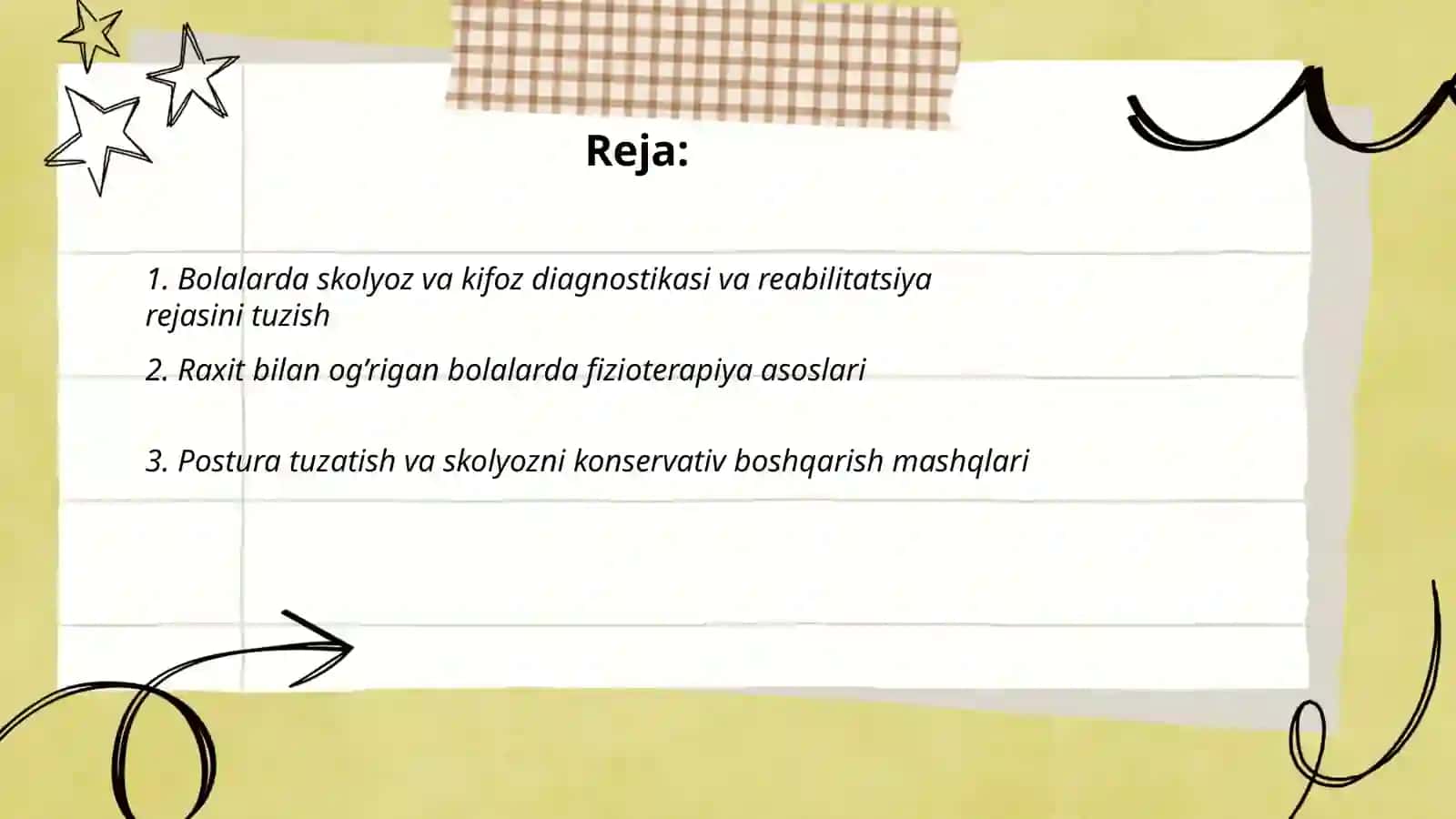 Bolalarda skolyoz va kifoz va raxitda reabilitatsiyani olib borish 2