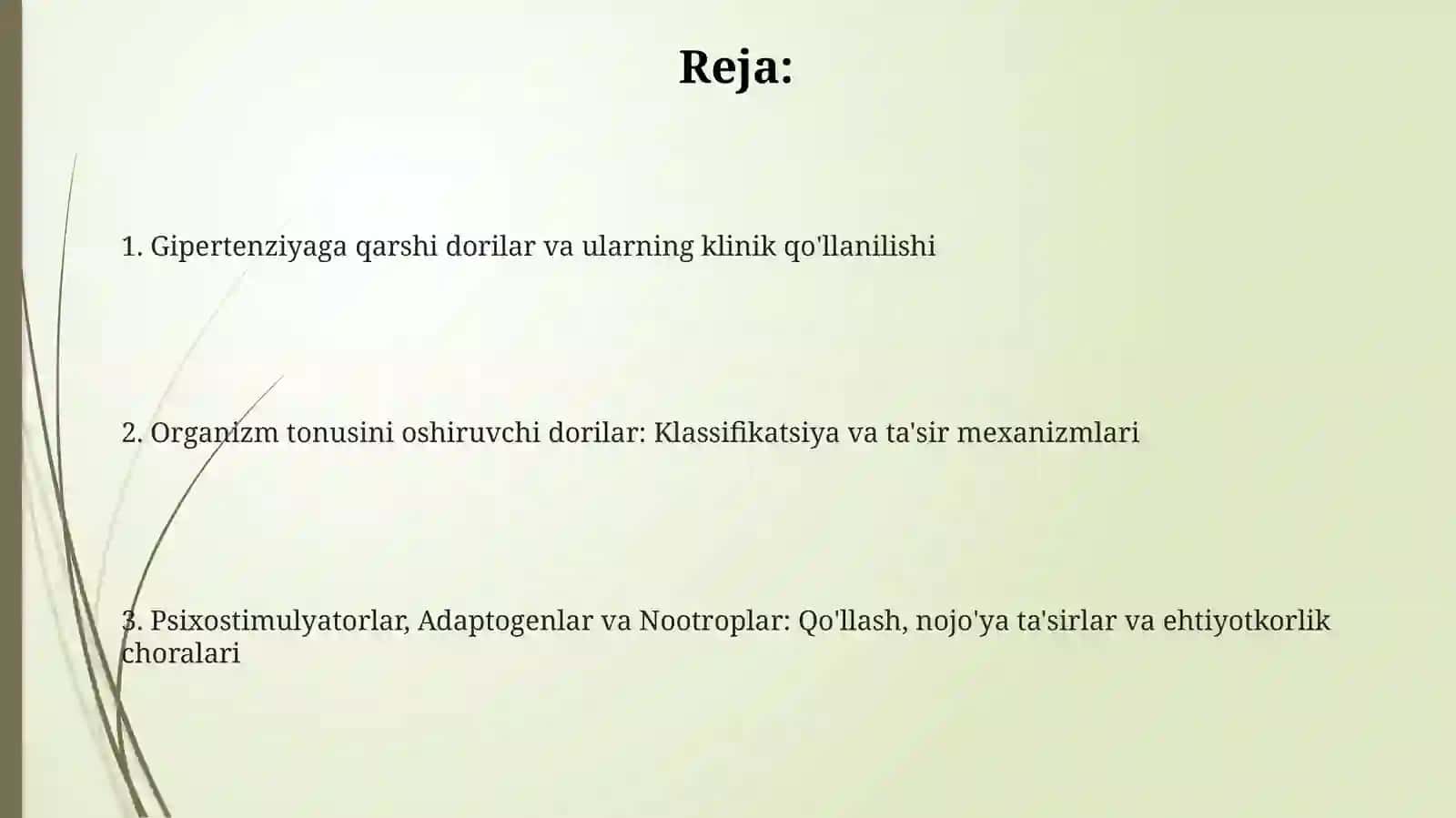 Gipertenziv vositalar. Odam organizmi tonusini kuchaytiruvchi dori vositalari 2