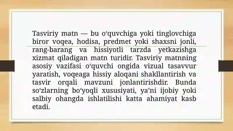 Ijobiy va salbiy boʻyoqli iboralar ishtirokida tasviriy matn yaratish 2