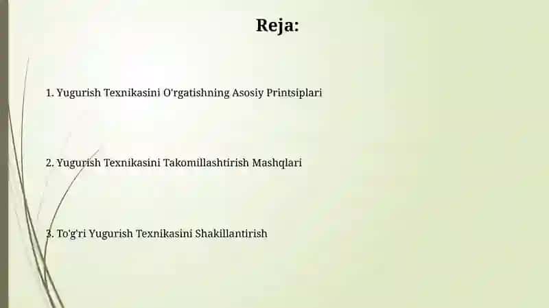 Yugurish texnikasi oʻrgatish 2
