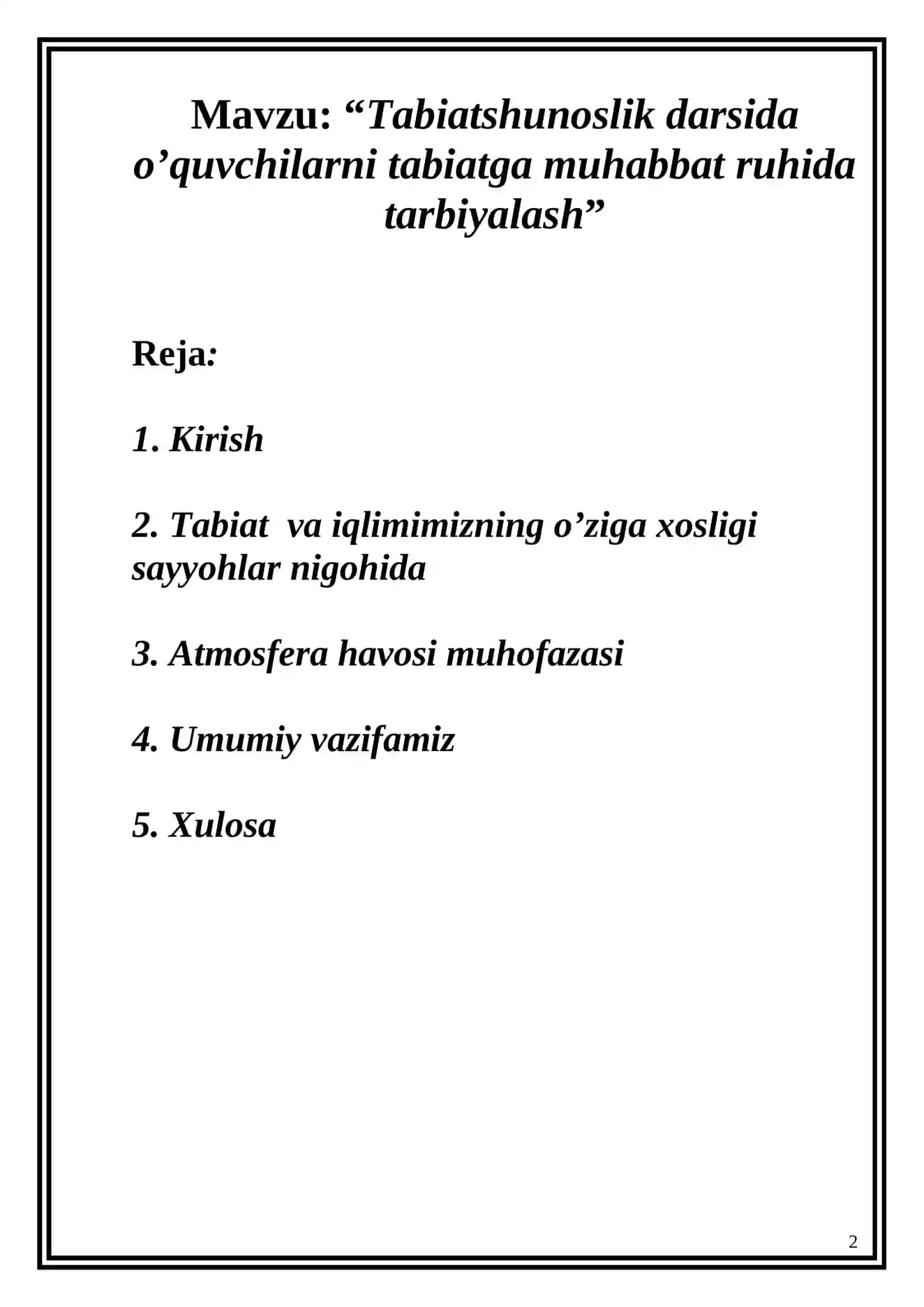 Tabiatshunoslik darsida o’quvchilarni tabiatga muhabbat ruhida tarbiyalash 2