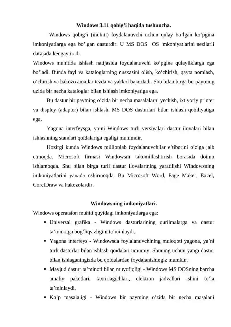 Windows tizimi va uning imkoniyatlari 2