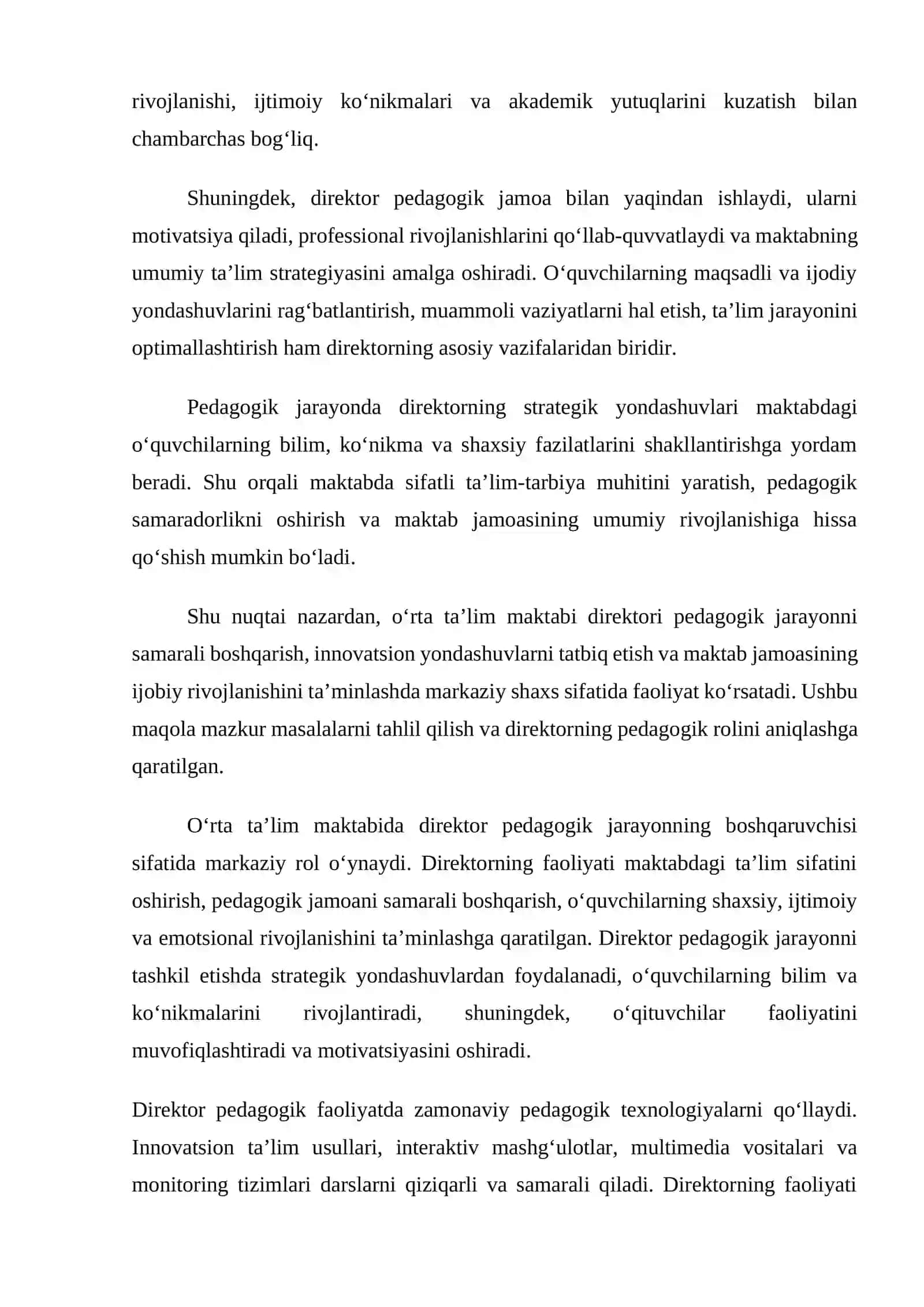 O‘rta ta’lim maktabida pedagogik jarayonni samarali boshqarishda direktorning roli va strategik yondashuvlari 2