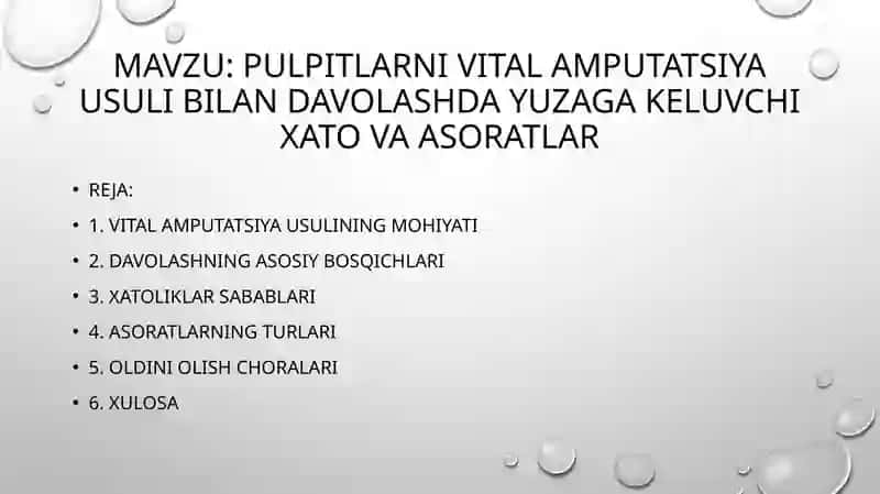 Pulpitlarni vital amputatsiya usuli bilan davolashda yuzaga keluvchi xato va asoratlar 2
