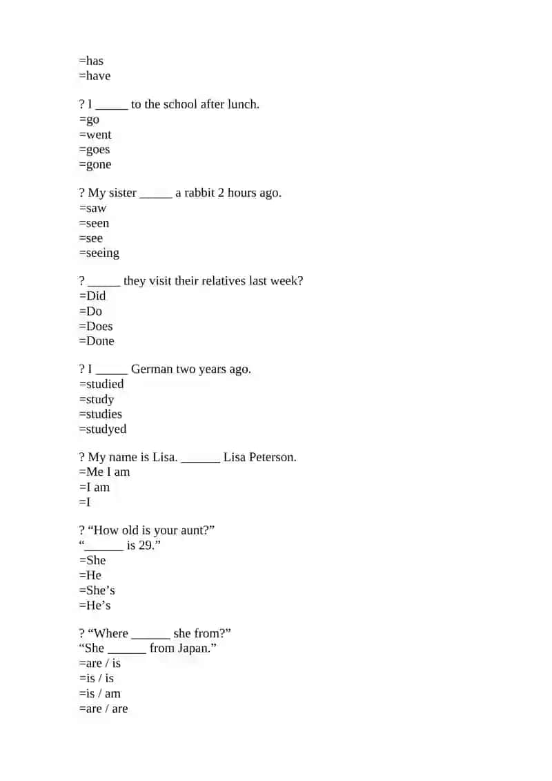 English Language Practice Questions 2