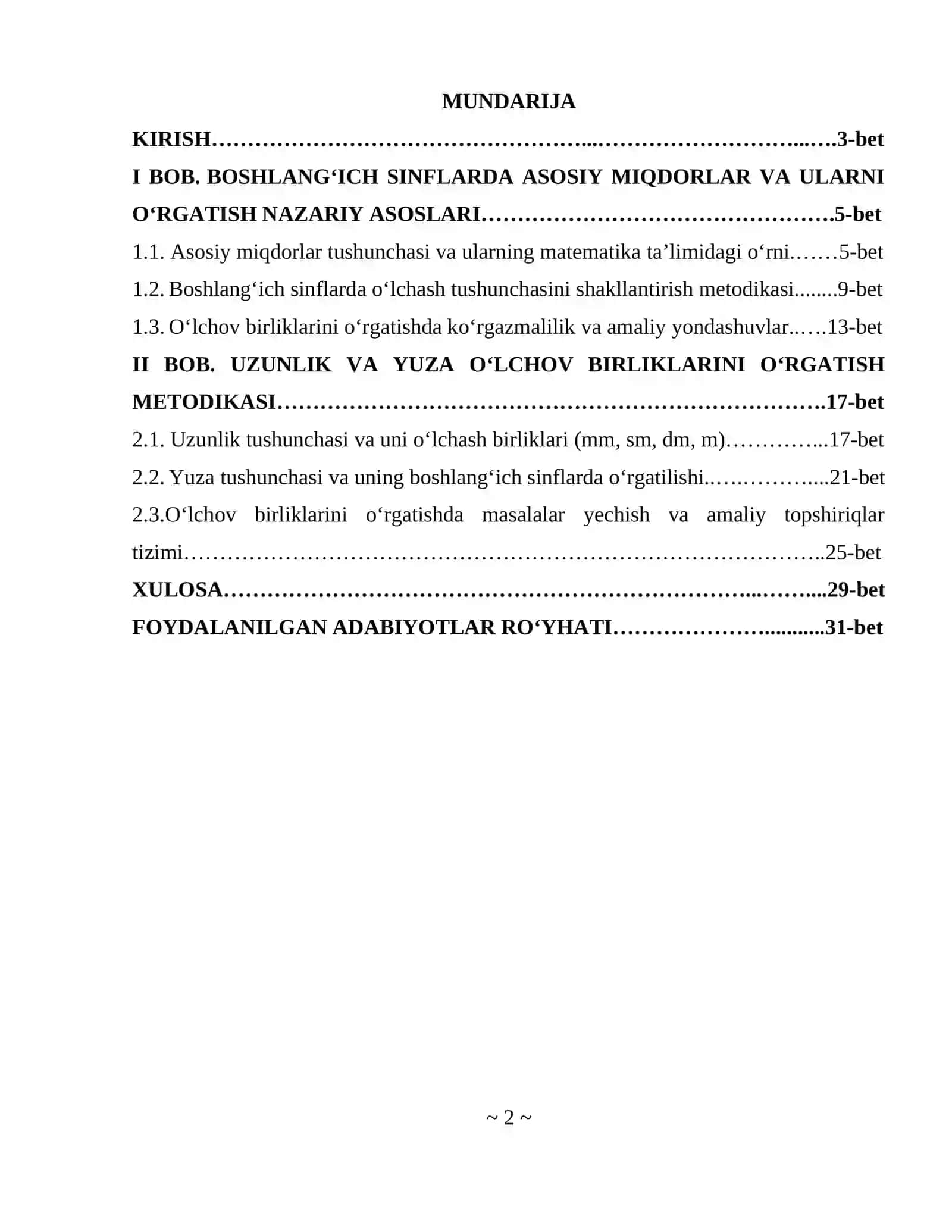 Boshlang‘ich sinflarda asosiy miqdorlar va ularni o‘lchash birliklarini o‘rgatish metodikasi. Uzunlik va yuza o‘lchov birliklari 2