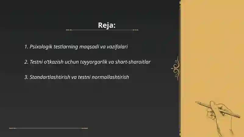 Test o‘tkazish (psixologik test o‘tkazib ko‘rsatish kerak boladi) 2