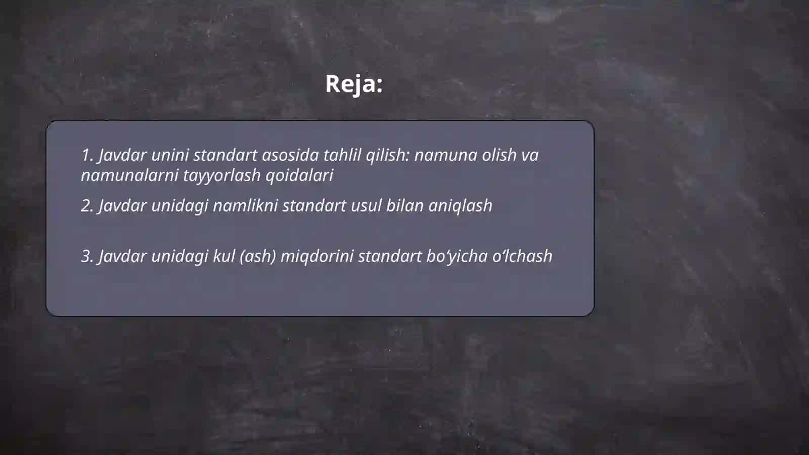 Javdar unini standart asosida tahlil qilish 2