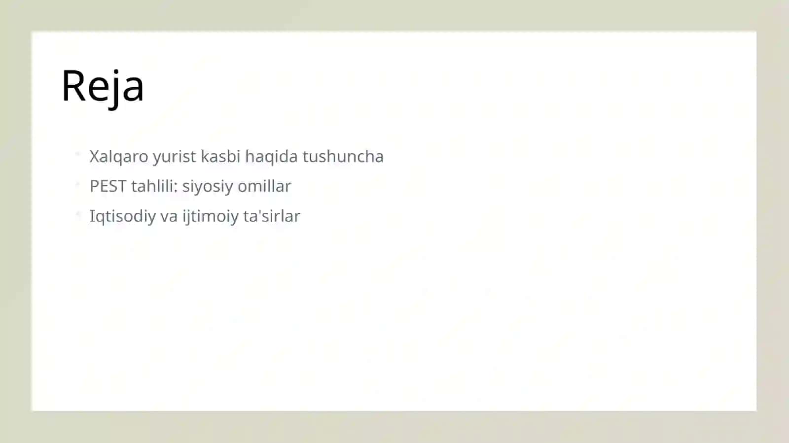 Xalqaro yurist kasbi: Pest tahlili 2