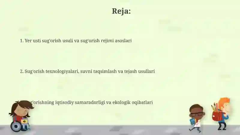 Yer ustidan sug'orish usulli va sug'orish rejimi 2