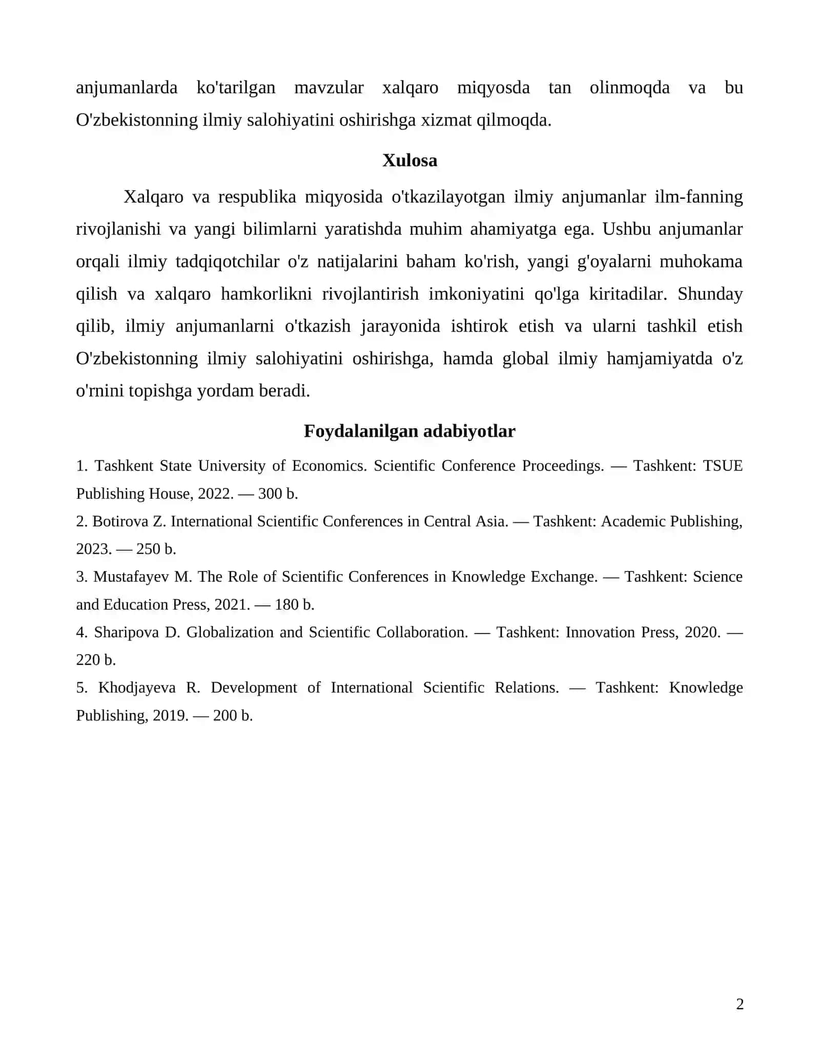 Xalqaro va Respublika miqyosida o'tkazilayotgan ilmiy anjumanlar 2