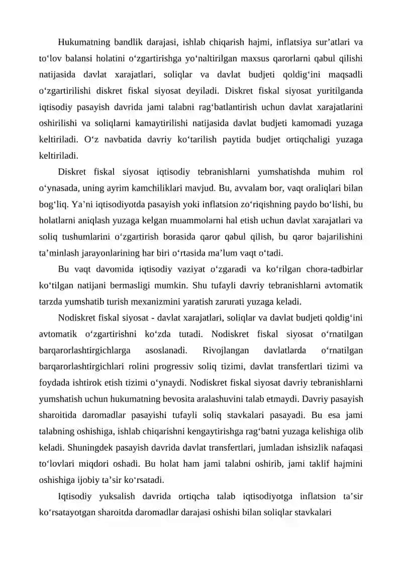 IQTISODIY BARQARORLASHTIRISHNING FISKAL CHORALARI 2