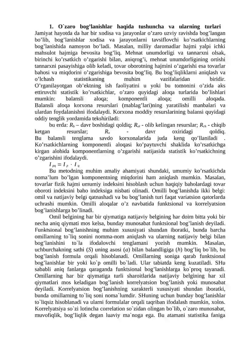 O`zaro bog‘lanishlarni statistik o‘rganish 2