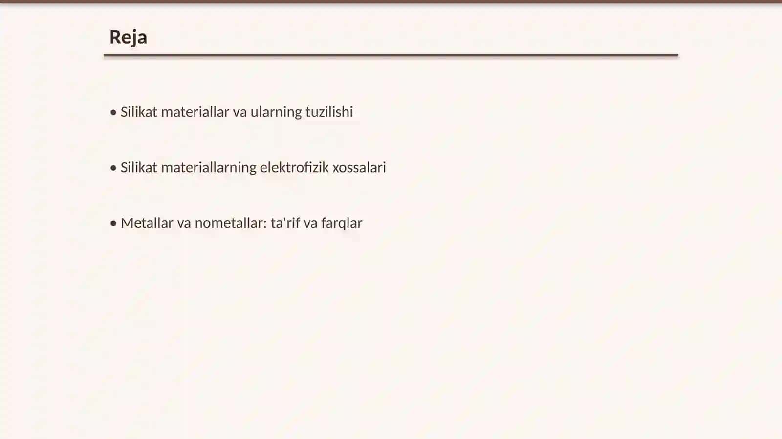 Silikat materiallarning elektrofizik xossalari. Metallar va nometallar 2