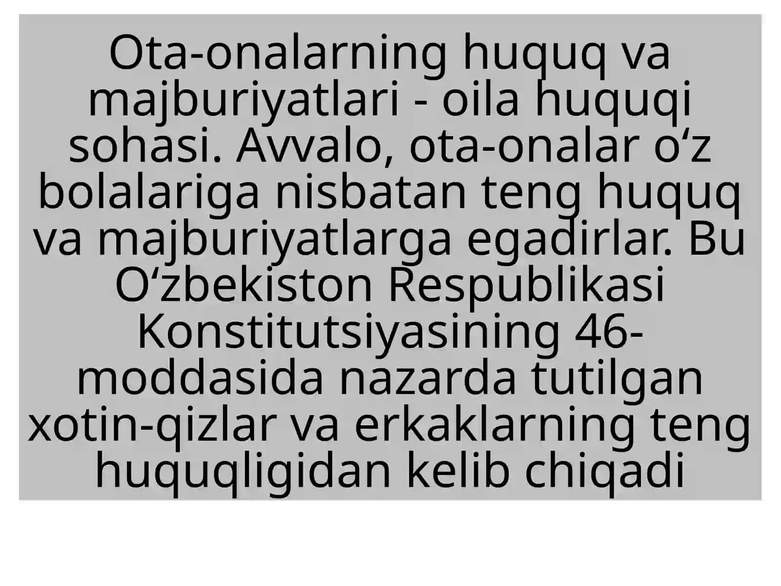 Bolalarning huquq va majburiyatlarini himoya qilish boʻyicha ota-onaning huquq va majburiyatlari 2