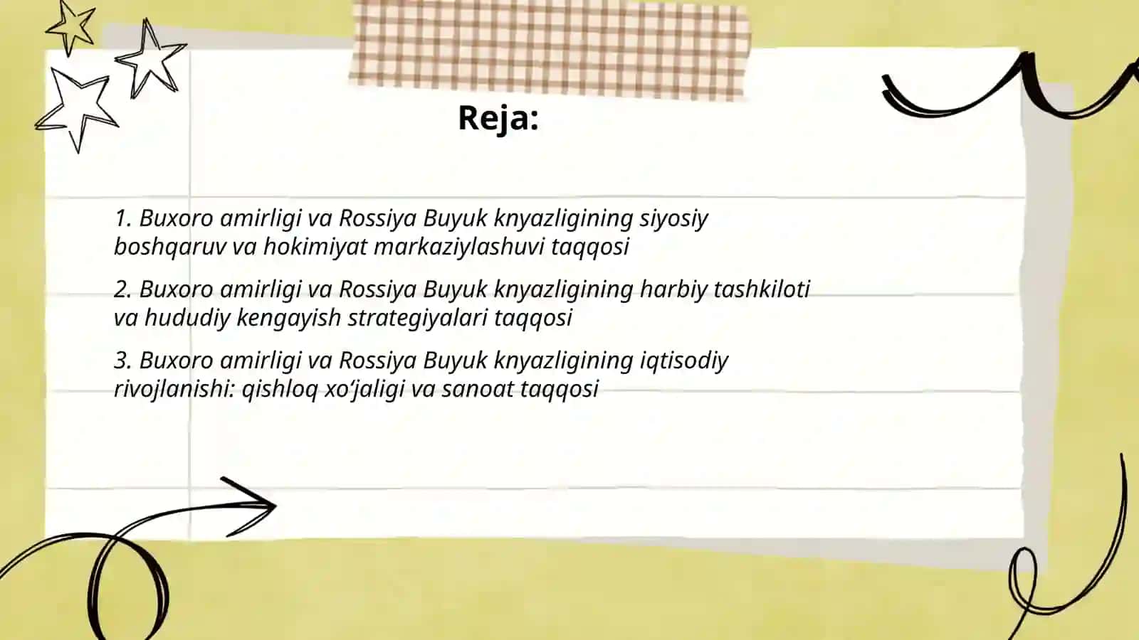 Buxoro amirligi taraqqiyoti va shu davrda Rossiya Buyuk knyazligi taraqqiyot bilan taqqoslash 2