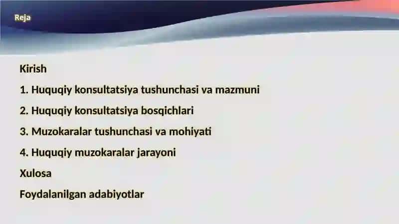 Huquqiy konsultatsiya va muzokaralar mazmuni 2
