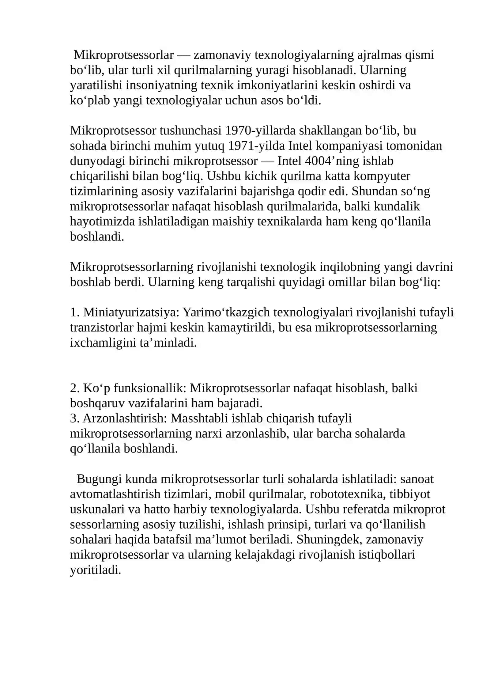 Mikroprotsessorlar va ularning qo‘llanilishi 2