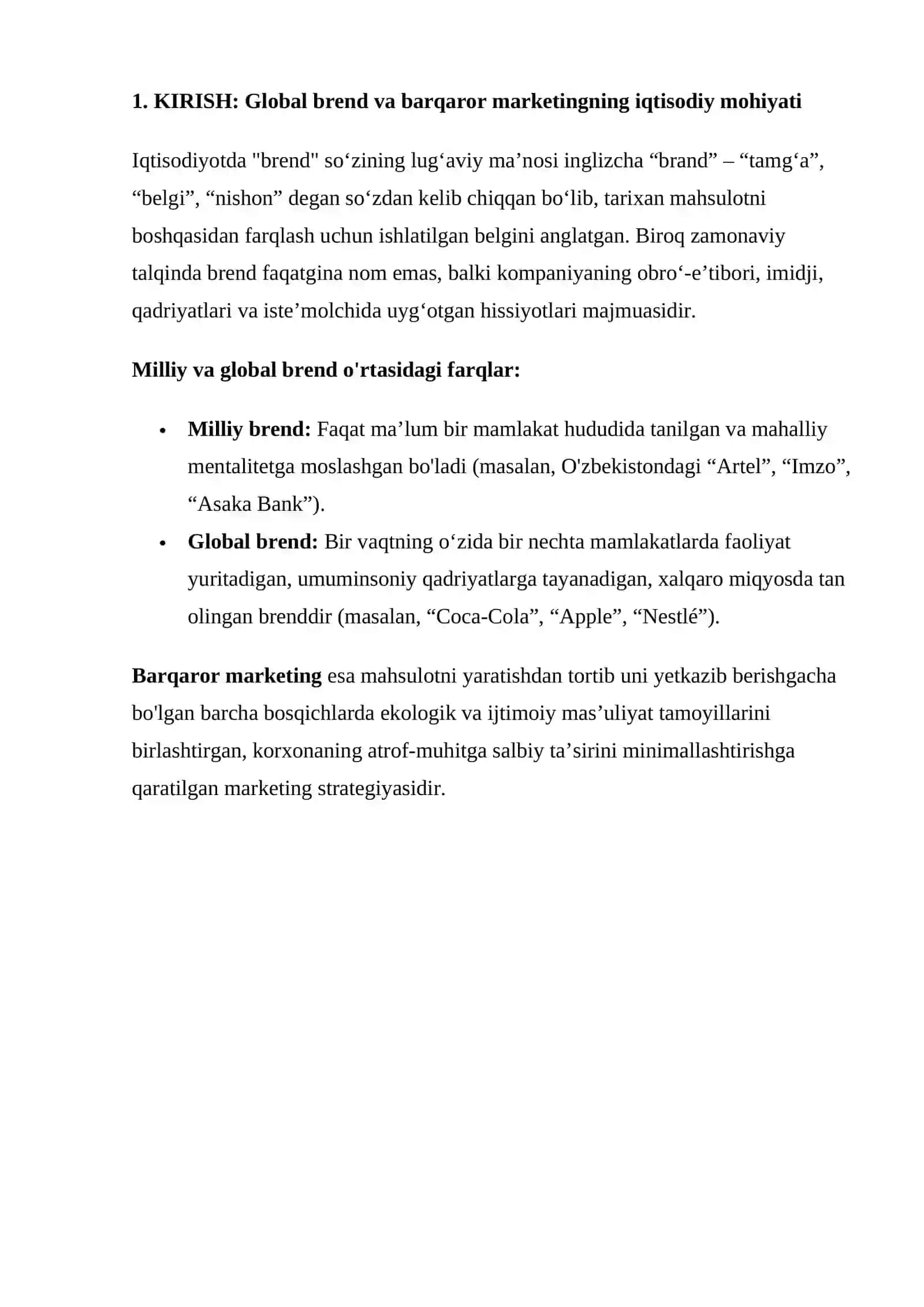 GLOBAL BARQAROR BRENDLAR TAHLILI VA ULARNI YARATISH STRATEGIYALARI 2