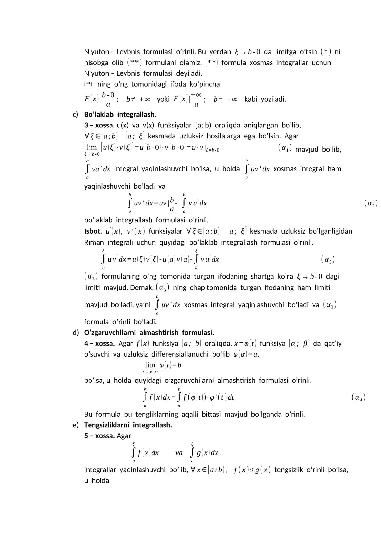 Xosmas integrallarning yaqinlashish alomatlari 2
