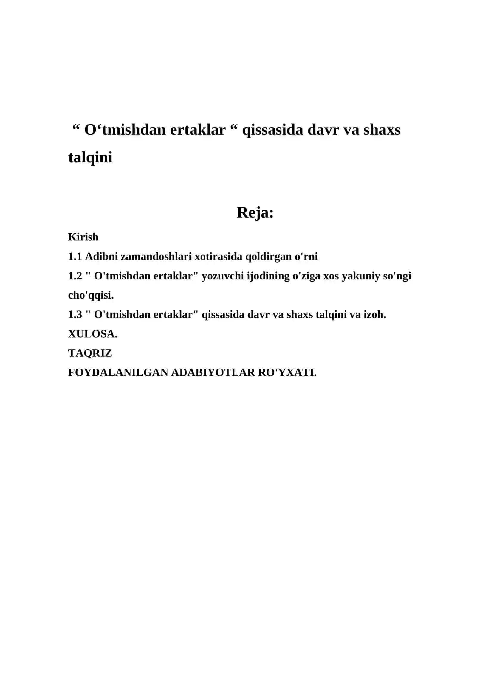 “ O‘tmishdan ertaklar “ qissasida davr va shaxs talqini 2