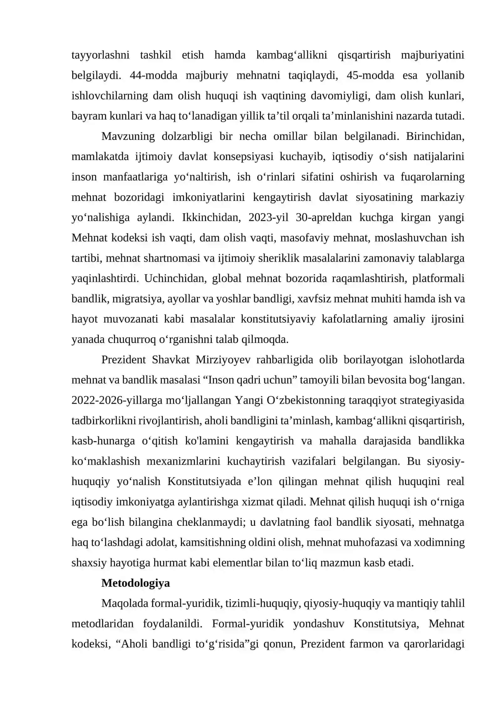 OʻZBEKISTONDA MEHNAT QILISH VA DAM OLISH HUQUQINING KONSTITUTSIYAVIY ASOSLARI 2