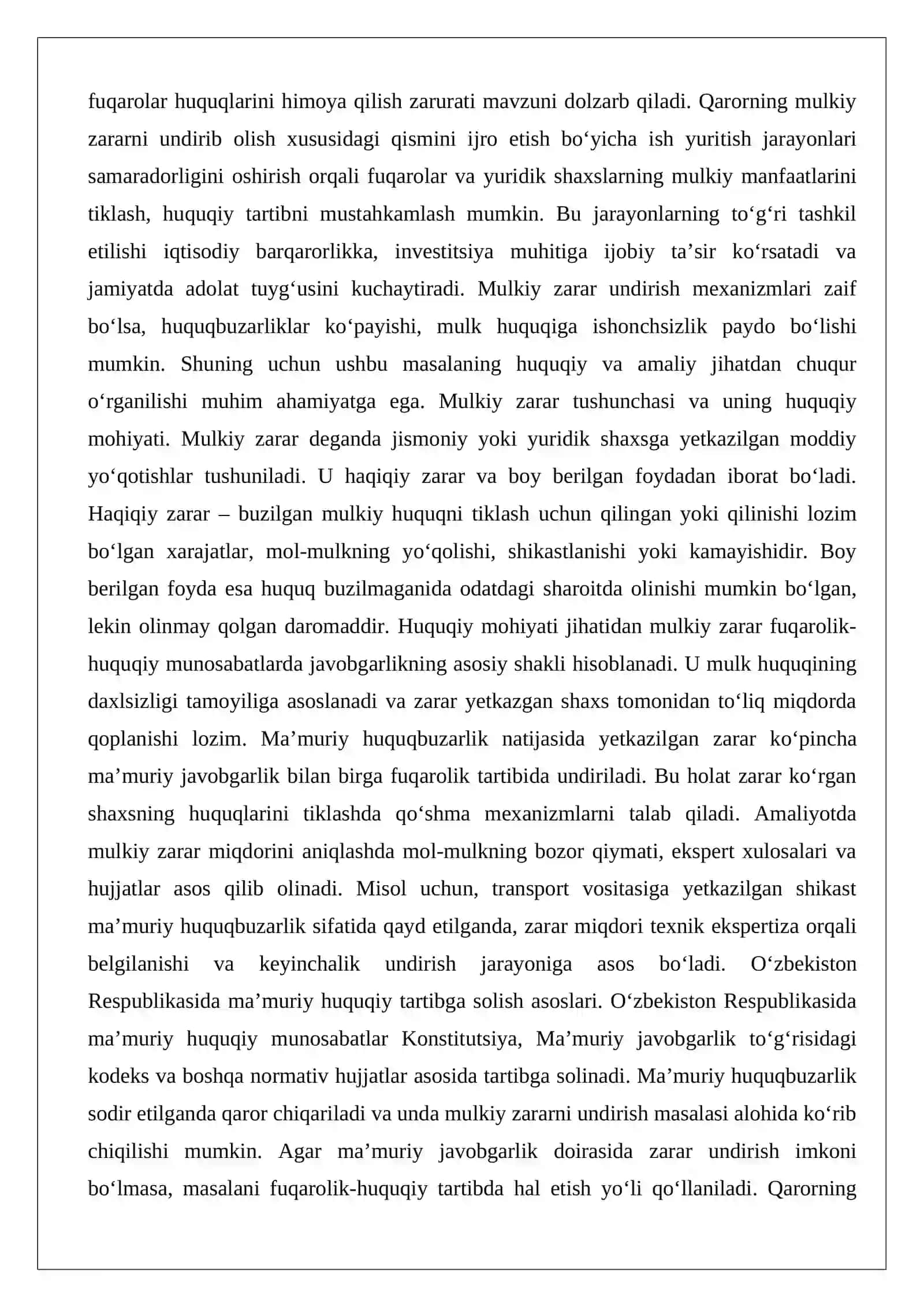 Qarorning mulkiy zararni undirib olish xususidagi qismini ijro etish bo’yicha ish yuritish 2