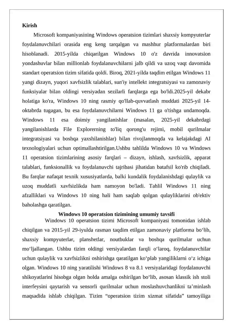 Windows 10 va Windows 11 operatsion tizimlarining farqlarini tahlil qilish 2
