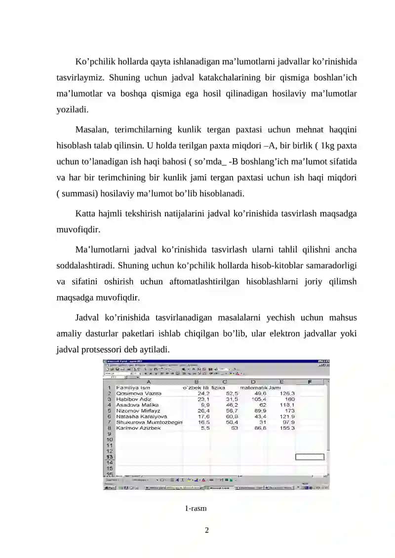 Excel dasturida iqtisodiy masalalarni yechish. Ecxel dasturida malematik masalalarni yechish Progressiya. Saralash amali 2