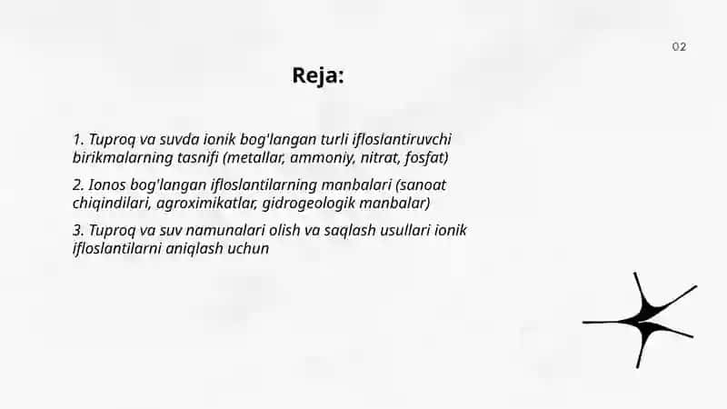 Tuproq va suvning ifloslanishi ion boglanishi birikmalari aniqlab ulardan tozalash usulini ishlab chiqarish 2