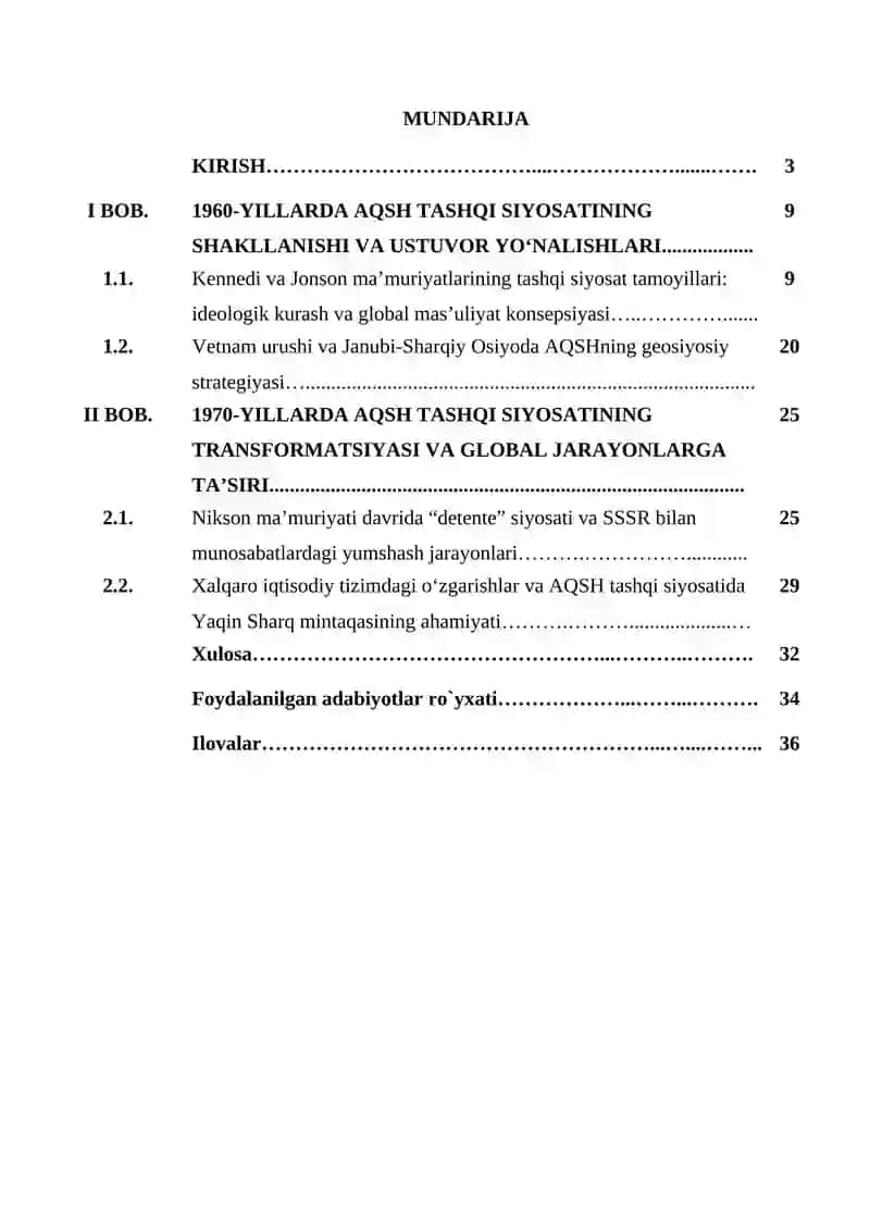 XX asrning 60-70-yillarida AQSHning tashqi siyosati 2