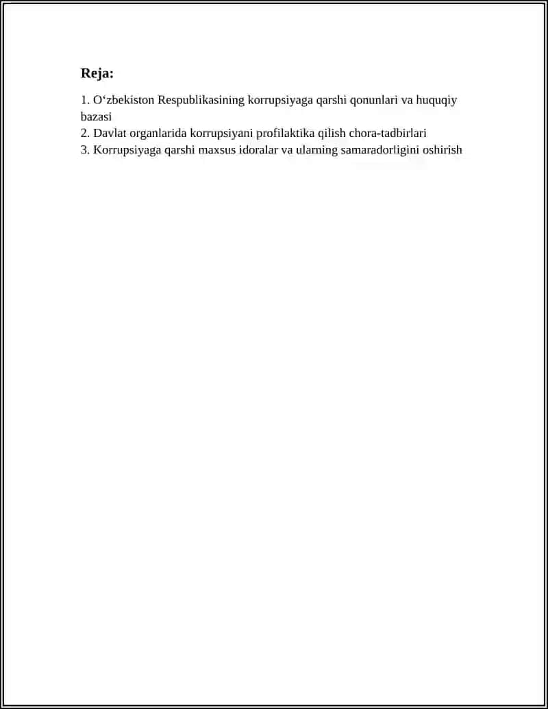 O'ZBEKISTON RESPUBLIKASIDA KORRUPSIYAGA QARSHI KURASHISH CHORA-TADBIRLARI 2