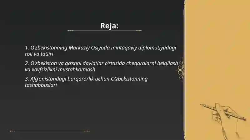 O‘zbekistonning Markaziy osiyoda tinchlik va barqarorlikni taʼminlashdagi o‘rni 2