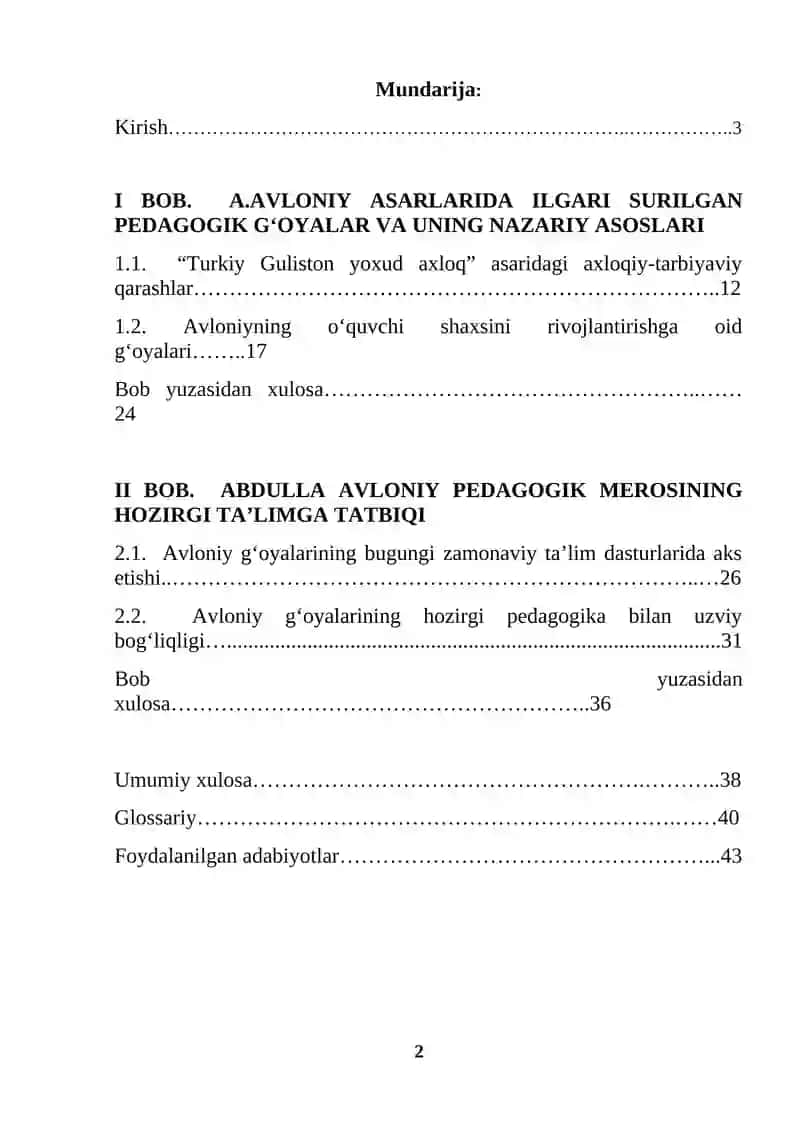 Abdulla Avloniyning asarlaridagi pedagogik gʻoyalari KURS ISHI 2
