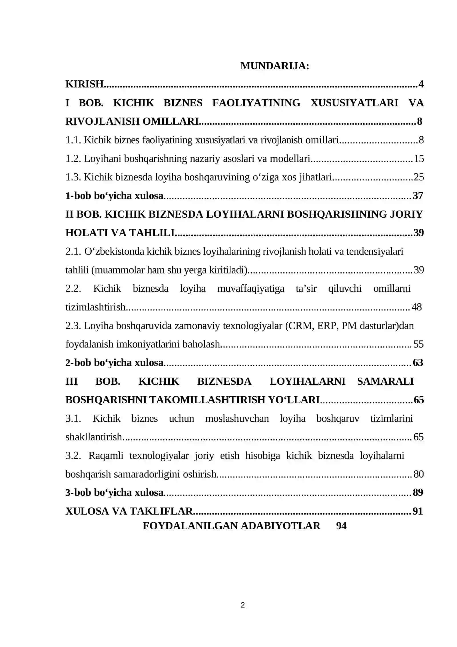 Kichik bisnesda loyihalarni samarali boshqarish asoslari 2