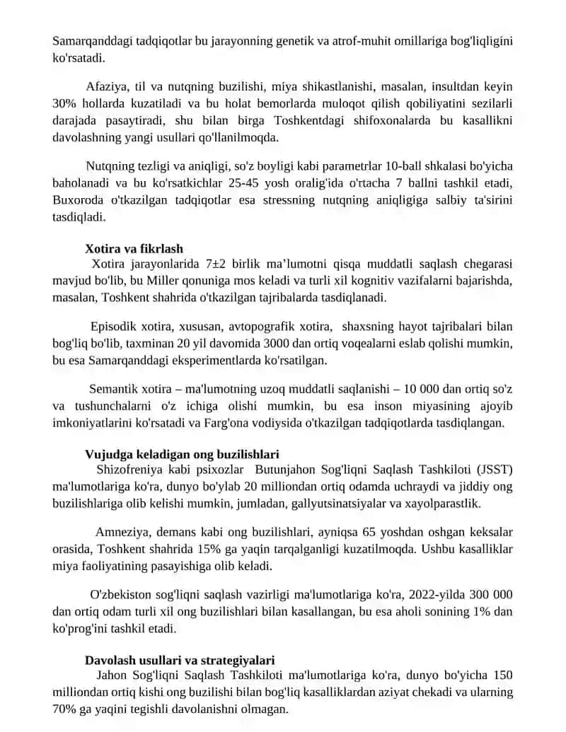 Ruhiy jarayonlar ong va uning xususiyatlari ong turli kasalliklarda buzulishi 2