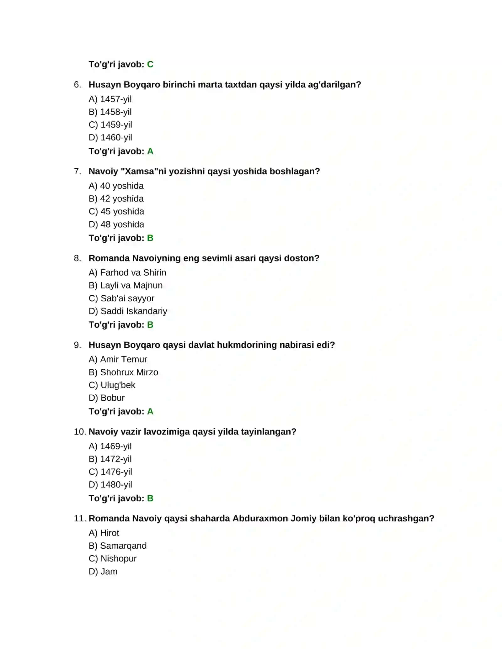 Navoiyning "Navoiy" romani bo'yicha 300 ta murakkab test savollari 2
