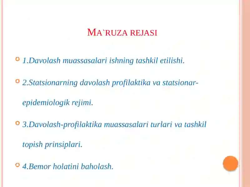 Davolash muassasalari ishning tashkiliyshi 2