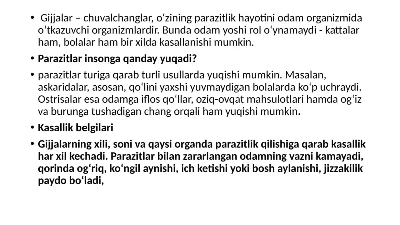 Ovqat hazm qilish a’zolari kasalliklariva gelmintozlardahamshiralik parvarishi.Gelmintozlar 2