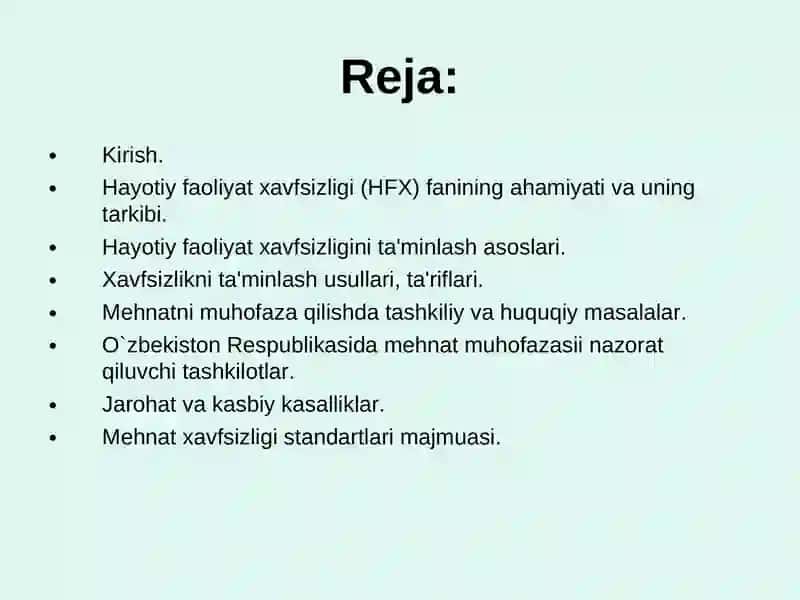 Hayotiy faoliyat xavfsizligi (HFX) fanining ahamiyati va uning tarkibi 2
