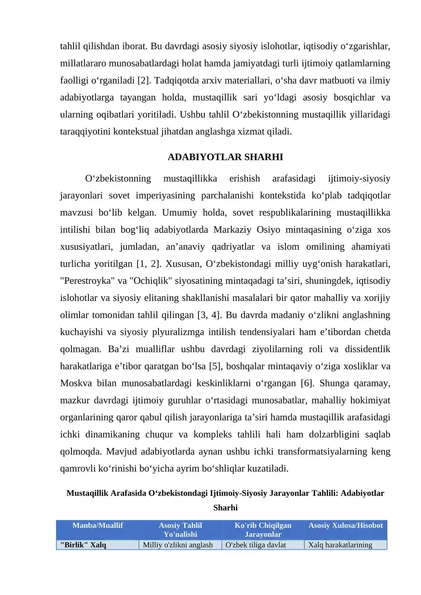 MUSTAQILLIKKA ERISHISH ARAFASIDA O‘ZBEKISTONDAGI IJTIMOIYSIYOSIY JARAYONLAR 2