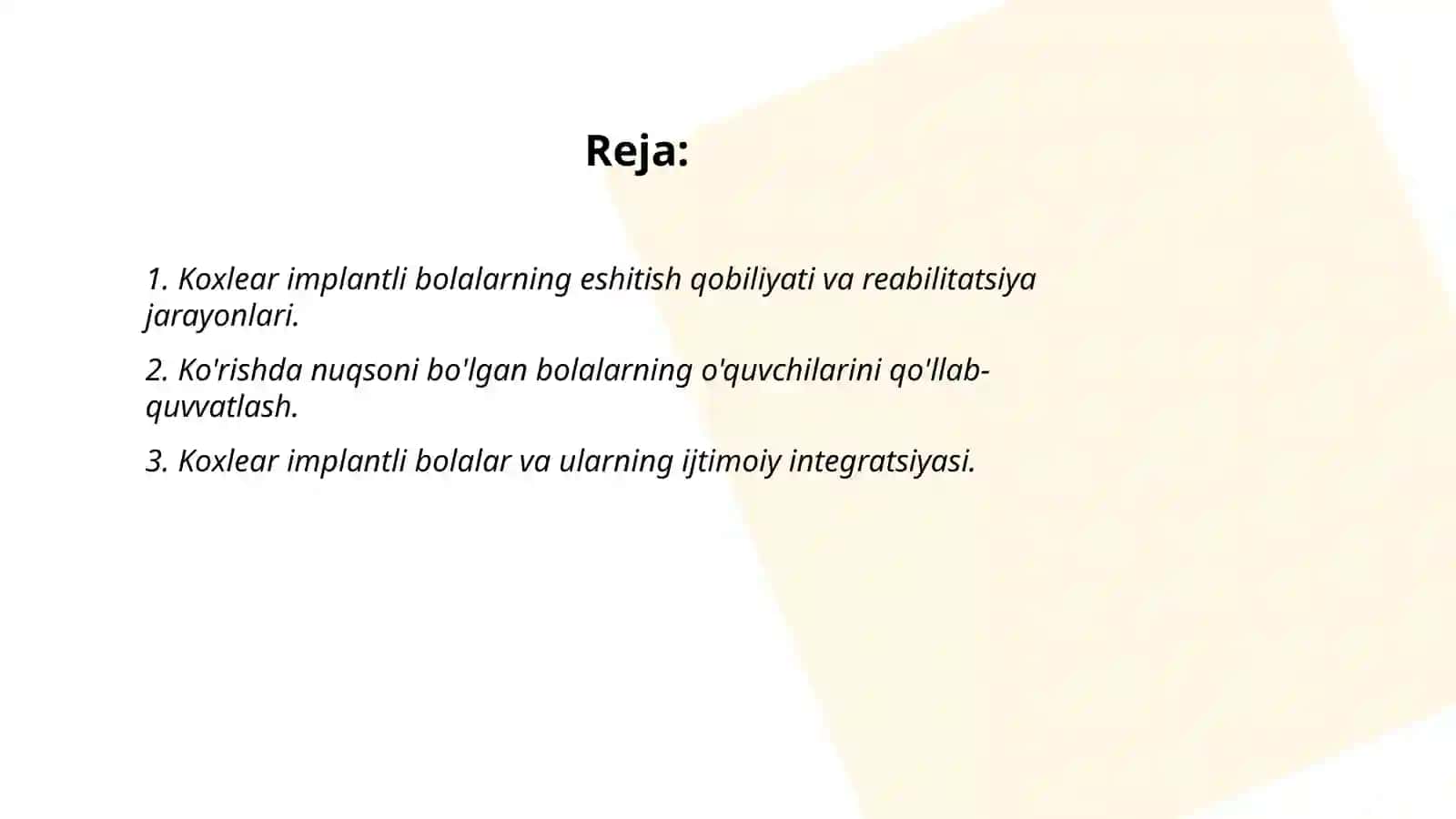 Koxlear implantli bolalar.Ko'rishda nuqsoni bo'lgan bolalar.Ko'rishda nuqsoni bor boolalarni ta'lim tarbiyasi 2