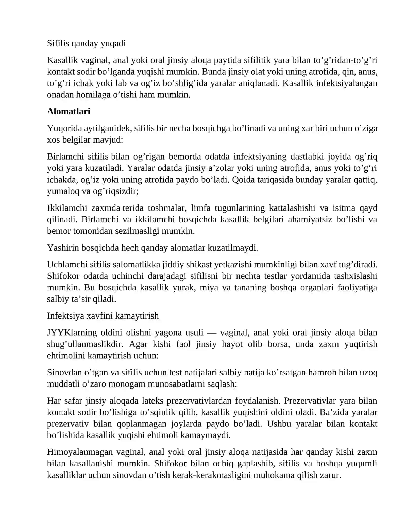 Sifilis (zaxm kasalligi) — belgilari, yuqish yo’llari, tashxislash, davolash, oldini olish 2