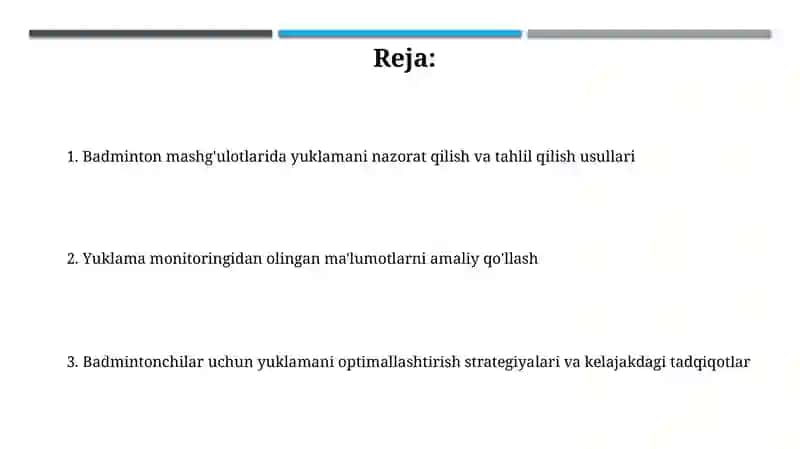 Badminton mashg'ulotlarining yuklamalarini nazorat va tahlil qilishuslublari 2