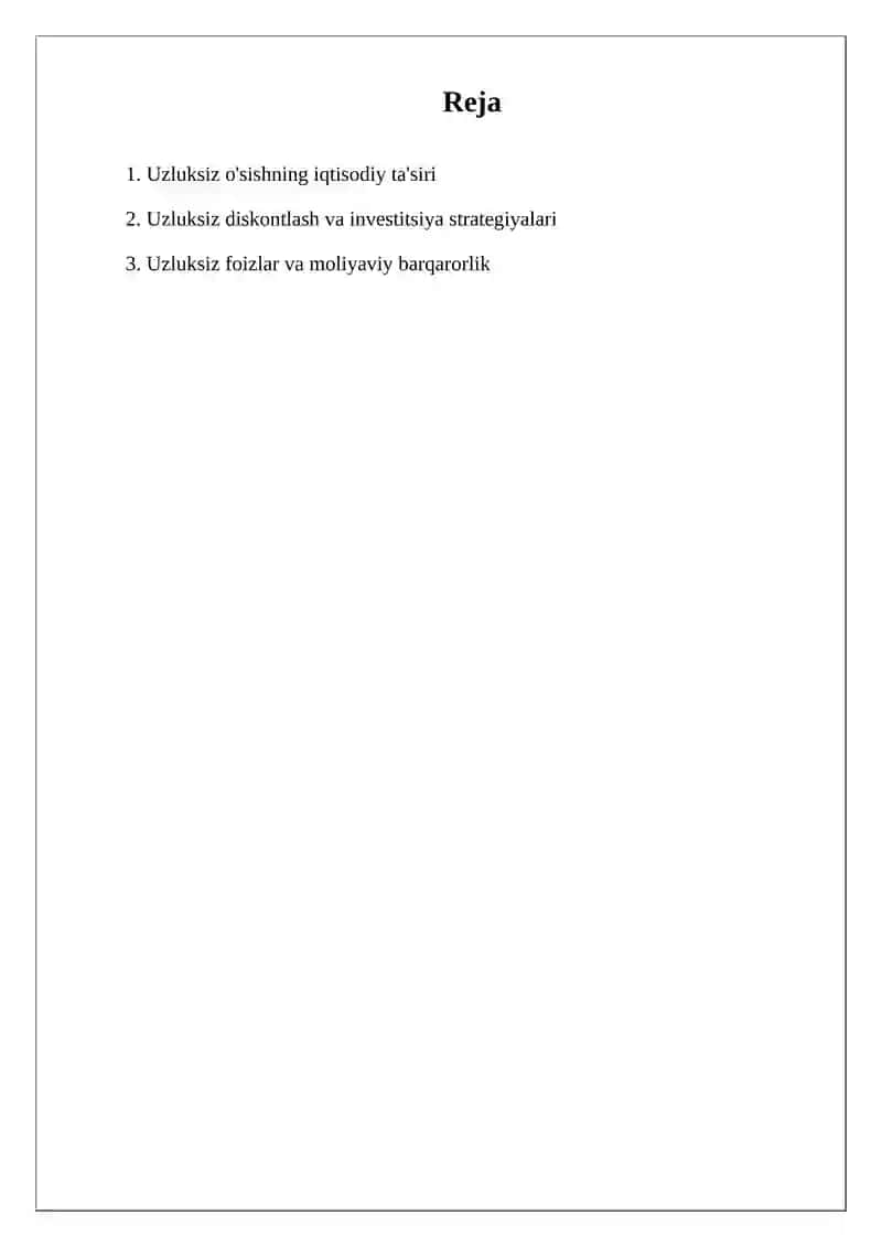 Uzluksiz o'sish va uzluksiz diskontlash iqtisodiy jarayonlar va moliyaviy analitikalar 2