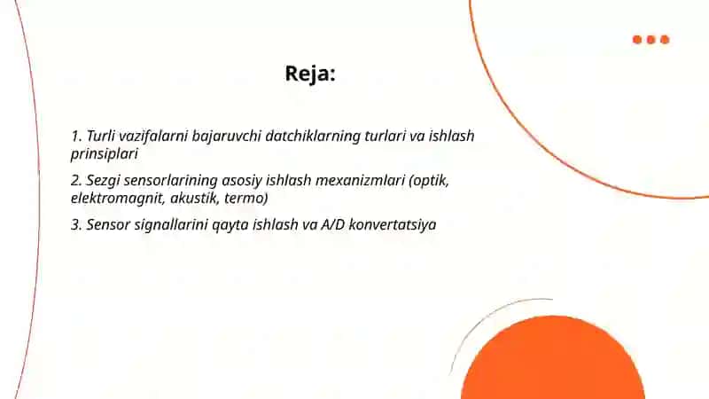 Turli vazifalarni bajaruvchi datchiklar va sezgi sensorlari 2